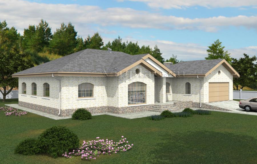 Одноэтажный дом с гаражом на 2 машины и террасой