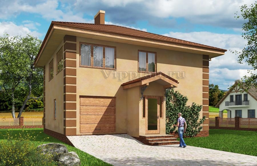 Проект двухэтажного жилого дома с террасой и гаражом