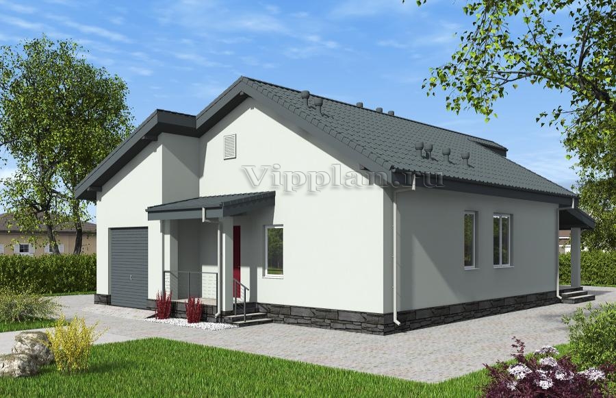 Одноэтажный дом с террасой, тремя спальнями и мастерской