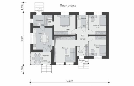 Одноэтажный дом с тремя спальнями и вторым светом