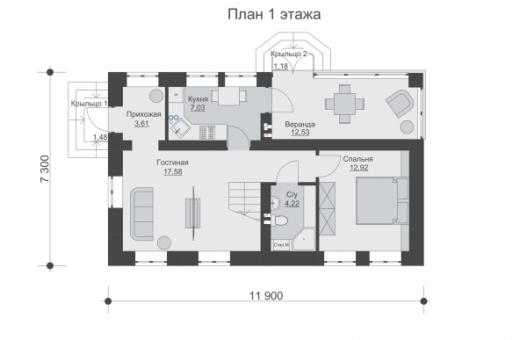 Двухэтажный дом c верандой и четыремя спальнями